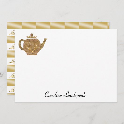 Tea Pot & Gold Chestnut Leaves Notitiekaartje (Voorkant / Achterkant)