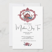 Tea Pot Kettle Cup Vogels Rode Moederdag Partij Kaart (Voorkant)