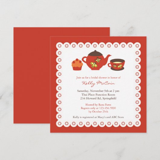 Tea Pot Party Vrijgezellenfeest Platte Uitnodiging (Voorkant / Achterkant)