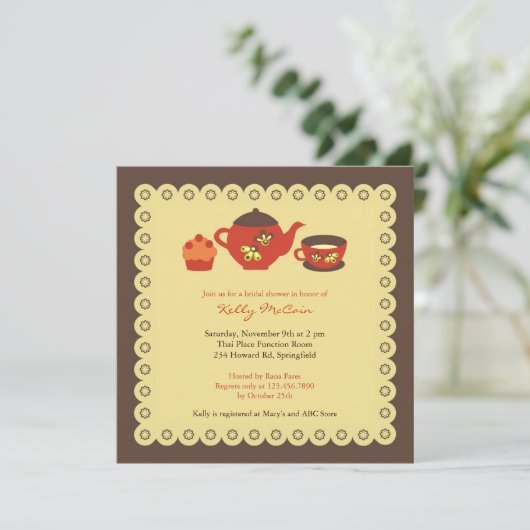 Tea Pot Party Vrijgezellenfeest Platte Uitnodiging (Staand voorkant)