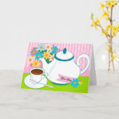 Tea Pot Tea Cup Bloemen Denken aan je Kaart (Gele Bloem)