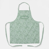 Tea Pots Pattern Sage Green Long Bib Schort (Voorkant)
