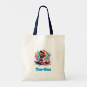 Tea‑Rex – Cartoon Dino met thee Tote Bag (Achterkant)