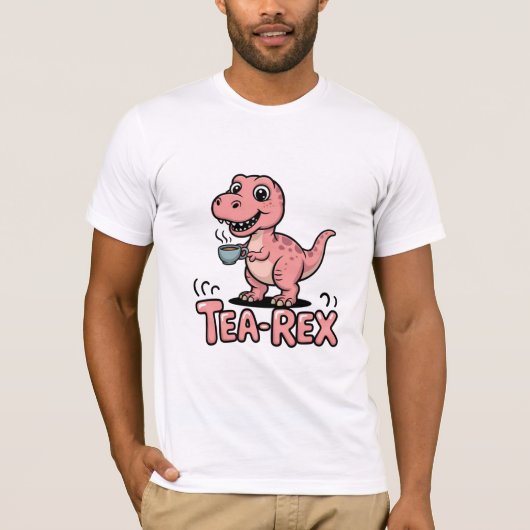 Tea-Rex – Cute Cartoon T-Rex Enjoying a Cup of Tea T-shirt (Voorkant)