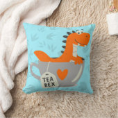 Tea Rex Dinosaur Blauwgroen Oranje Kinder kamerdec Kussen (Deken)