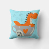 Tea Rex Dinosaur Blauwgroen Oranje Kinder kamerdec Kussen (Achterkant)