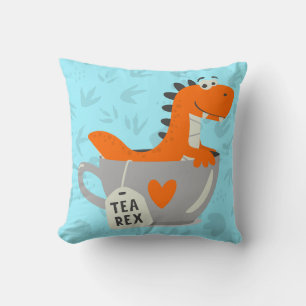 Tea Rex Dinosaur Blauwgroen Oranje Kinder kamerdec Kussen