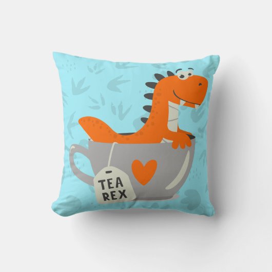 Tea Rex Dinosaur Blauwgroen Oranje Kinder kamerdec Kussen (Voorkant)