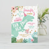 Tea Rex Dinosaur Par-Tea Roze Mint Gold Birthday Kaart (Staand voorkant)