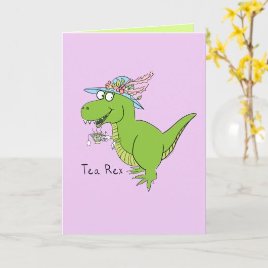Tea Rex Dinosaur T Rex Funny Wenskaart Kaart (Gele Bloem)