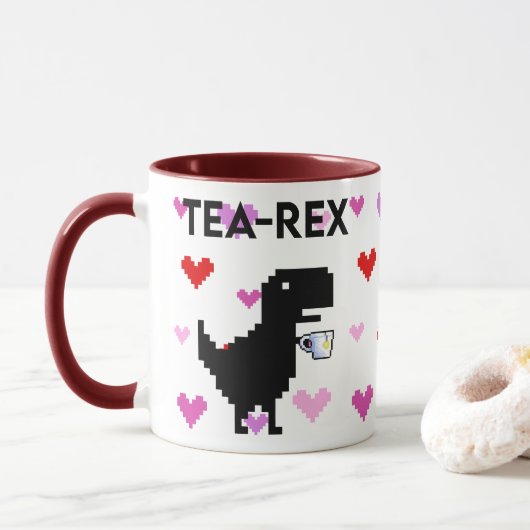 Tea-Rex mit Pixel Herzen Mok (Met donut)