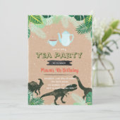 Tea rex party boy-uitnodiging kaart (Staand voorkant)
