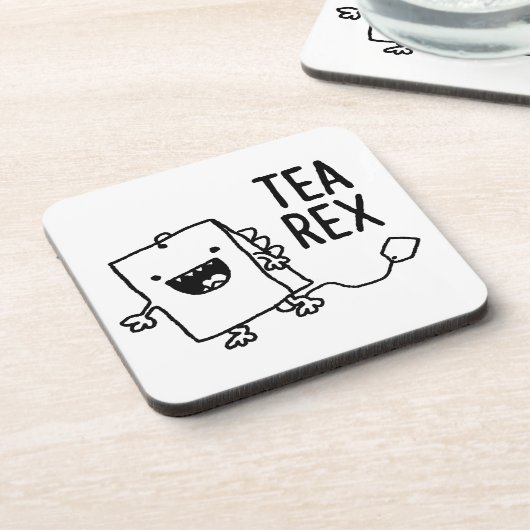 Tea Rex Tea Bag Funny Pun Cartoon Drankjes Onderzetter (Linkerzijde)