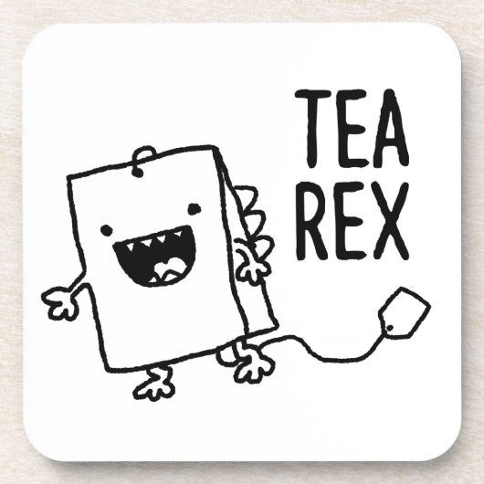 Tea Rex Tea Bag Funny Pun Cartoon Drankjes Onderzetter (Voorkant)