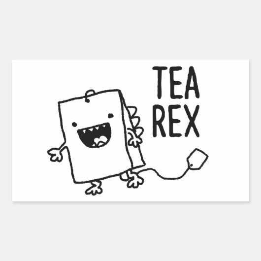 Tea Rex Tea Bag Funny Pun Cartoon Rechthoekige Sticker (Voorkant)
