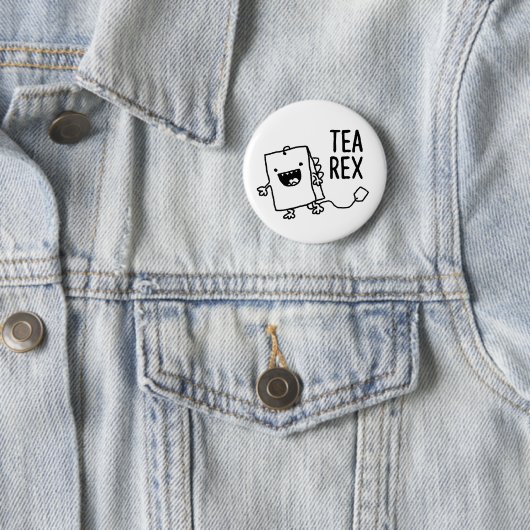 Tea Rex Tea Bag Funny Pun Cartoon Ronde Button 5,7 Cm (In situ)