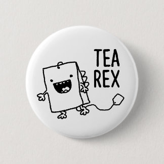 Tea Rex Tea Bag Funny Pun Cartoon Ronde Button 5,7 Cm