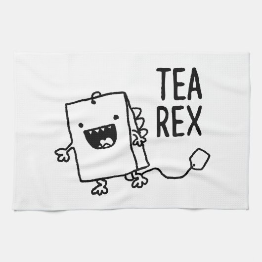 Tea Rex Tea Bag Funny Pun Cartoon Theedoek (Horizontaal)