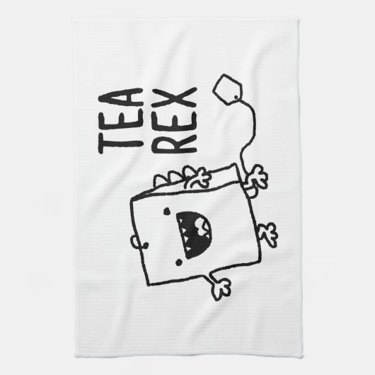 Tea Rex Tea Bag Funny Pun Cartoon Theedoek (Verticaal)