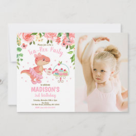 Tea-Rex Tutu Party Dinosaur 3rd Birthday Photo Kaart