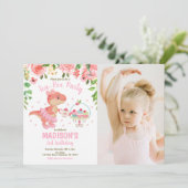 Tea-Rex Tutu Party Dinosaur 3rd Birthday Photo Kaart (Staand voorkant)