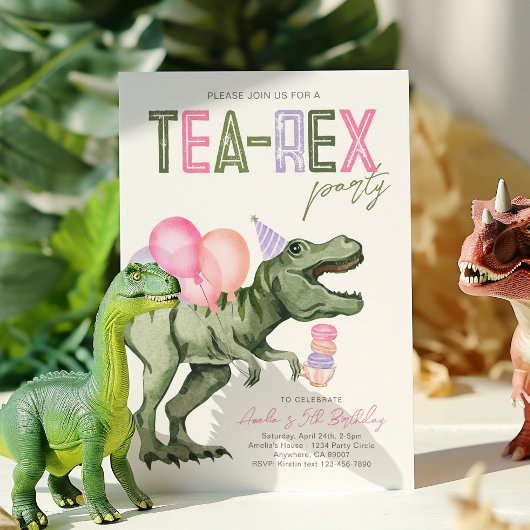 Tea-Rex verjaardagsfeestje uitnodiging