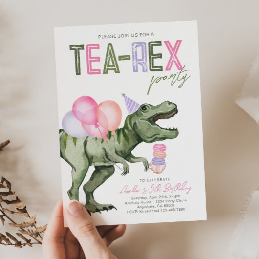 Tea-Rex verjaardagsfeestje uitnodiging