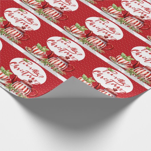 Tea-Riffic Kerstmis Rood en Wit Polka Dot Cadeaupapier (Hoek)
