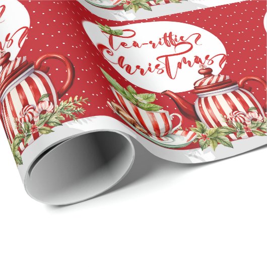 Tea-Riffic Kerstmis Rood en Wit Polka Dot Cadeaupapier (Rol Hoek)