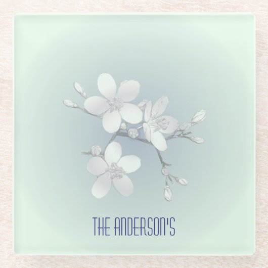 Tea Room Sign Elegant Hand Drawn Flowered Teacups Glazen Onderzetter (Voorkant)