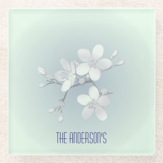 Tea Room Sign Elegant Hand Drawn Flowered Teacups Glazen Onderzetter (Voorkant)