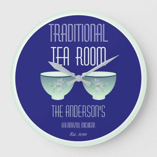 Tea Room Sign Elegant Hand Drawn Flowered Teacups Grote Klok (Voorkant)