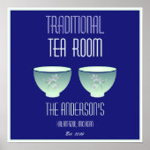 Tea Room Sign Elegant Hand Drawn Flowered Teacups Poster (Voorkant)