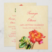 Tea roos oranje uitnodiging voor het huwelijk (Voorkant / Achterkant)