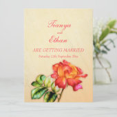 Tea roos oranje uitnodiging voor het huwelijk (Staand voorkant)
