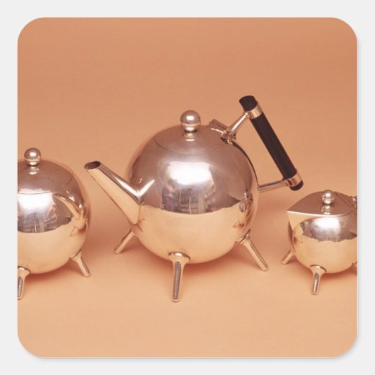 Tea-service met gelteninterieurs vierkante sticker (Voorkant)