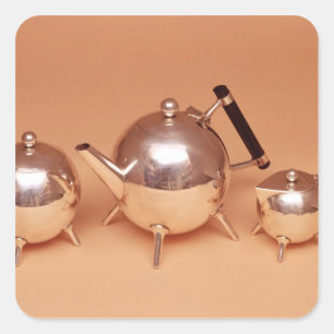 Tea-service met gelteninterieurs vierkante sticker