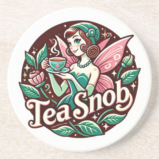 Tea Snob Fairy Zandsteen Onderzetter (Voorkant)