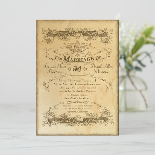 Tea Sved Vintage Wedding 2 - Uitnodiging (Staand voorkant)