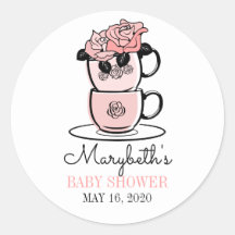 Tea Teacup & Flowers Baby shower Favor Sticker