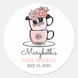 Tea Teacup & Flowers Baby shower Favor Sticker