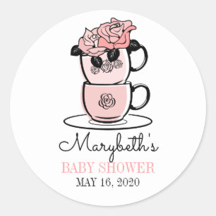 Tea Teacup & Flowers Baby shower Favor Sticker