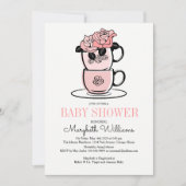 Tea Teacup & Flowers Baby shower Invitation Card Kaart (Voorkant)