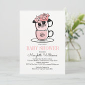 Tea Teacup & Flowers Baby shower Invitation Card Kaart (Staand voorkant)