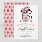 Tea Teacup & Flowers Baby shower Invitation Card Kaart (Voorkant / Achterkant)
