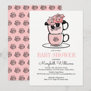 Tea Teacup & Flowers Baby shower Invitation Card Kaart