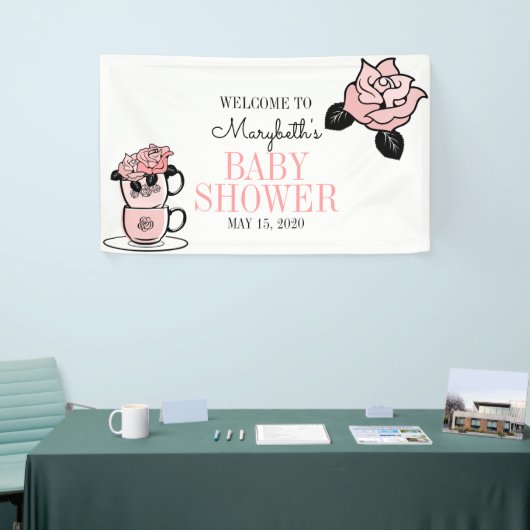 Tea Teacup & Flowers Baby shower Welkomstbanner Spandoek (Beurs)