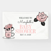 Tea Teacup & Flowers Baby shower Welkomstbanner Spandoek (Horizontaal)