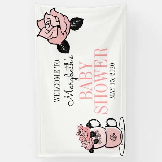 Tea Teacup & Flowers Baby shower Welkomstbanner Spandoek (Verticaal)