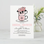Tea Teacup Flowers Bridal Shower Invitation Kaart (Staand voorkant)